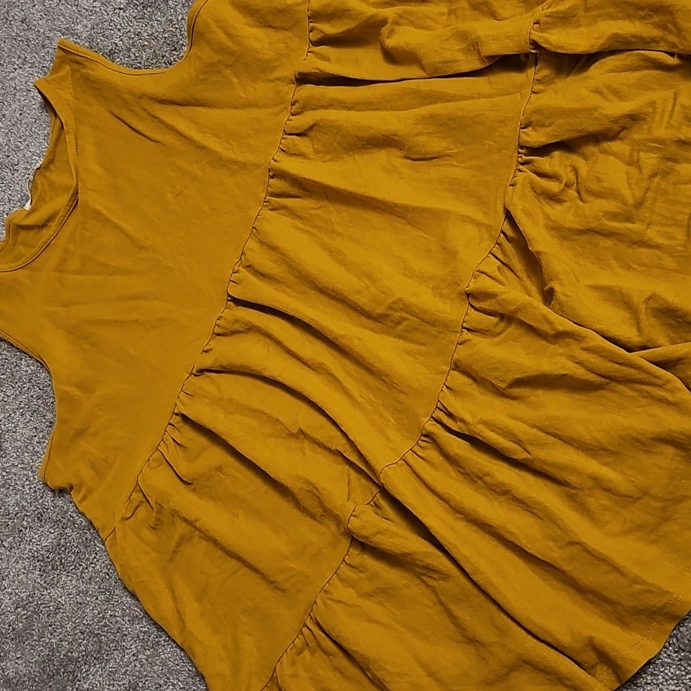 🟠A7🔹️Chic Mustard Tiered Mini Dress/Shirt